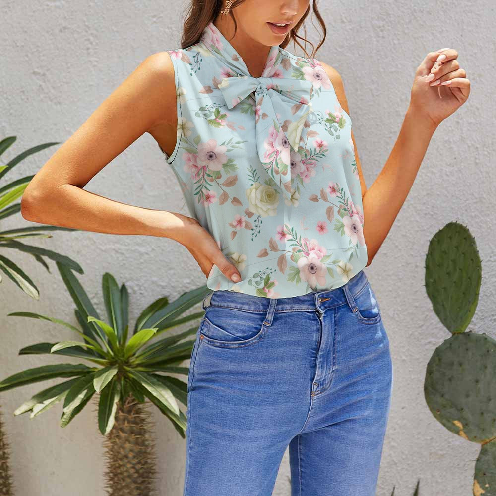 floral tie neck blouse women cottagecore style
