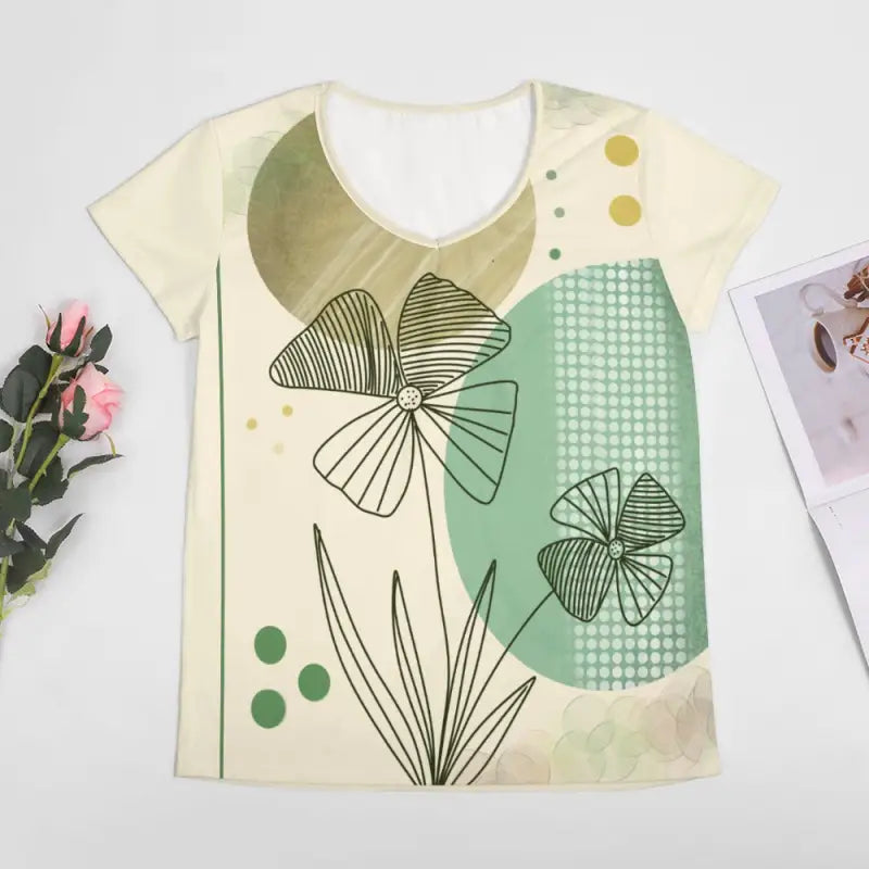 Floral-patterned boho short sleeve V-neck tee for cozy vibes and great after-sales processing