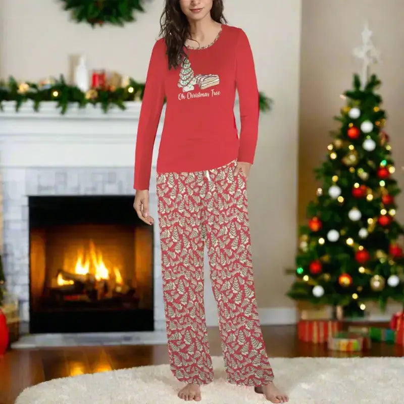 Cozy red Christmas pajama set featuring cake pajamas sets with festive patterns