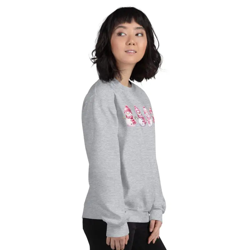 Gray sweatshirt with pink floral NYC lettering perfect for cute snowman Christmas vibes