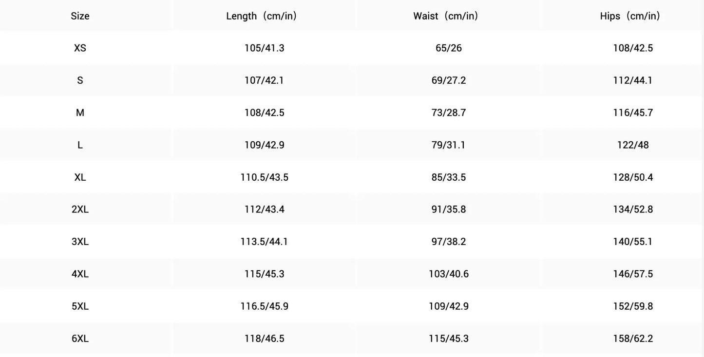 Size chart for floral wide leg pants, showing length, waist, and hips in centimeters