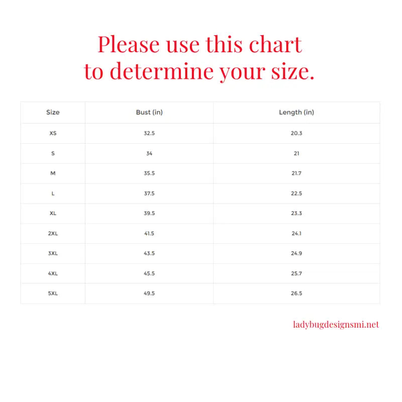 Size chart for sizing bust and length for Gold Floral Halter styles XS to 5XL