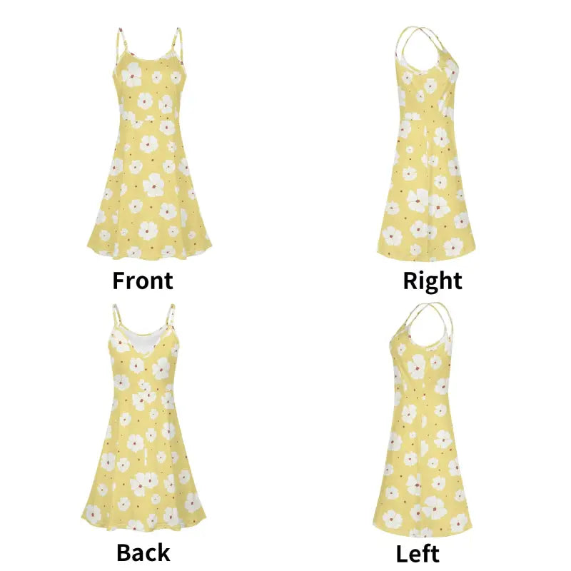 Yellow spaghetti strap short dress with white daisy print for women’s lounging