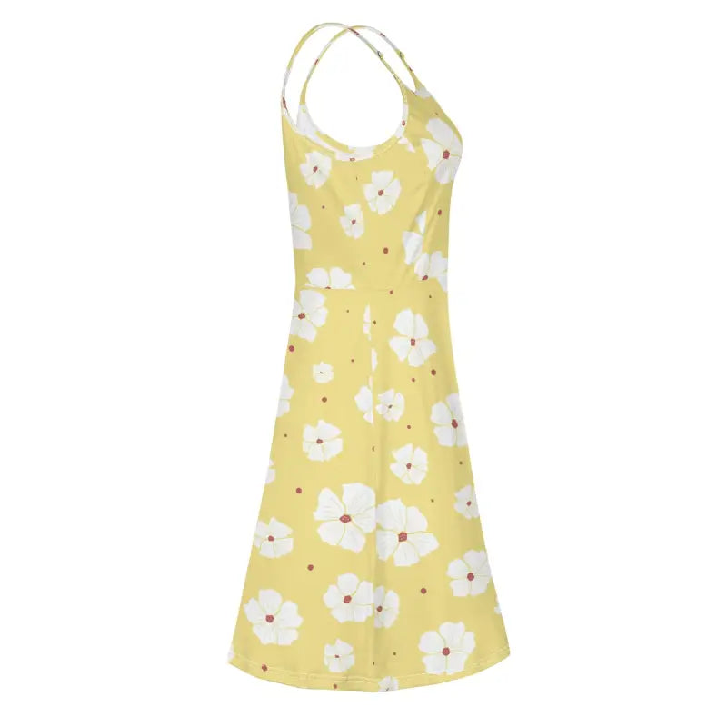 Yellow floral spaghetti strap short dress perfect for womens lounge sleeveless vibes