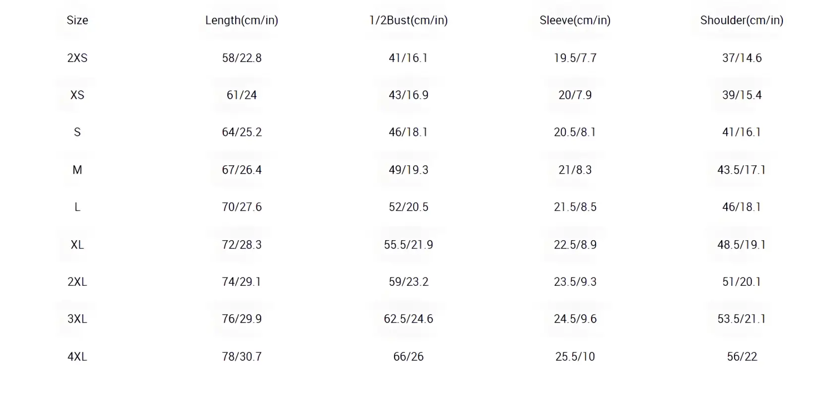 Data table for size, length, and width of Women’s Yellow Swirl T-Shirt