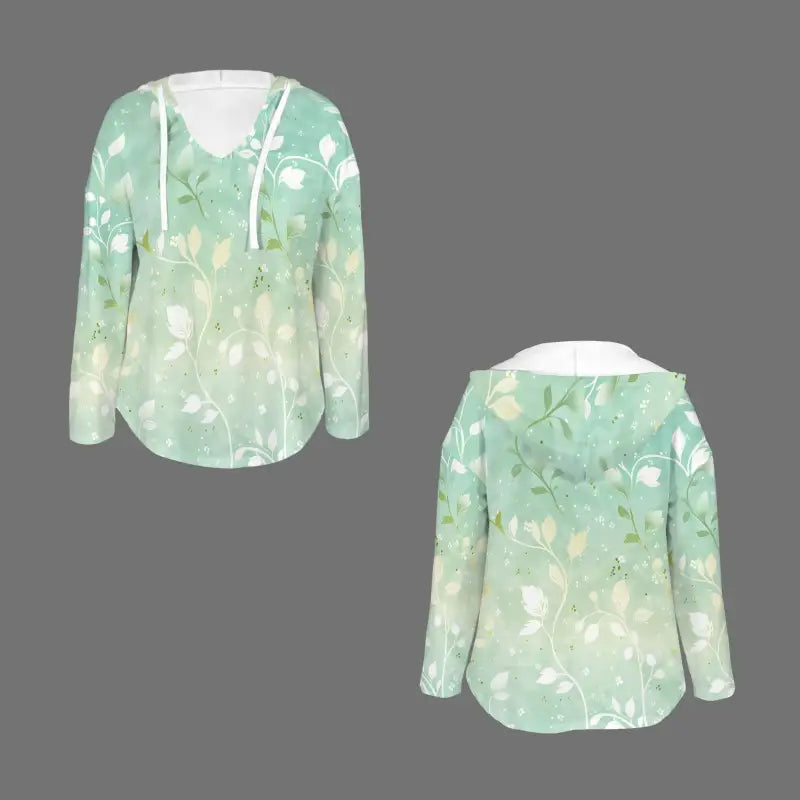 Mint green hoodie with floral pattern, perfect for comfy green boho vibes