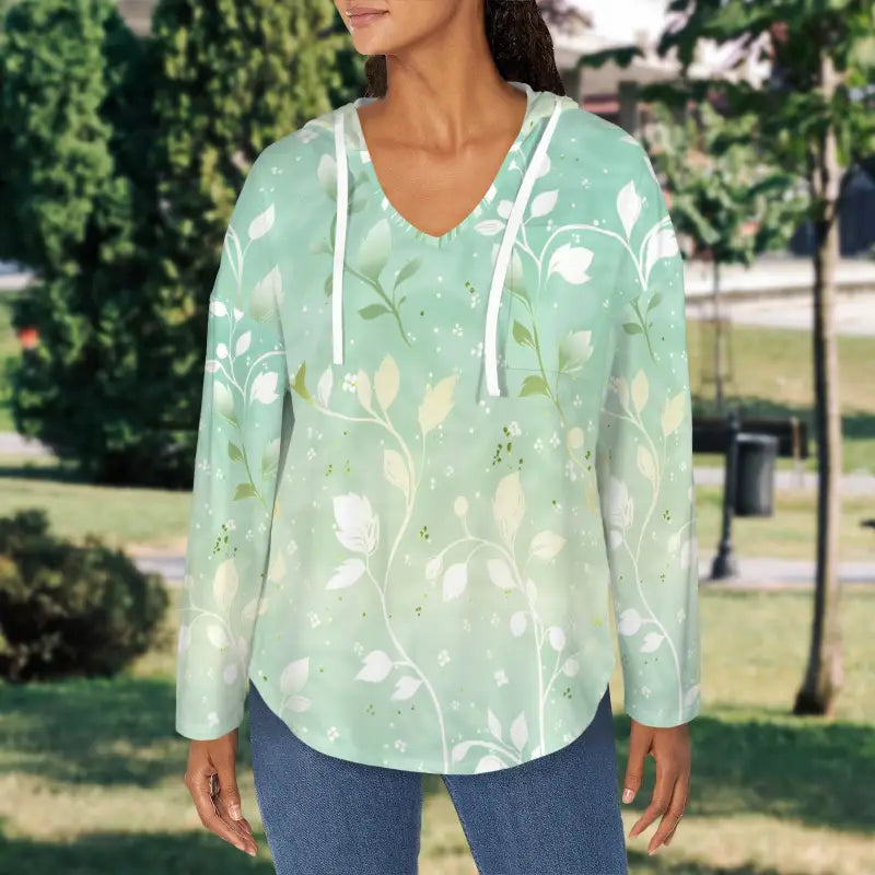 Stylish Mint Green Boho Hoodie with Leaf Pattern for Ultimate Comfort and Chill Vibes