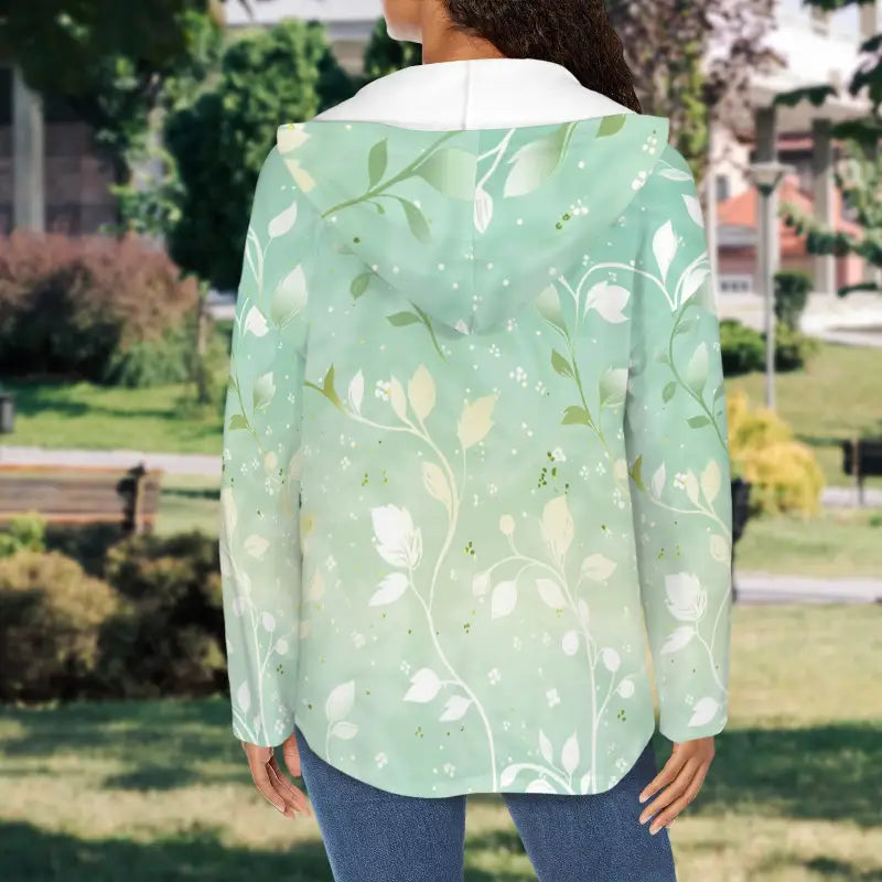 Mint green button-up shirt with floral pattern, perfect for the Green Boho Hoodie vibe