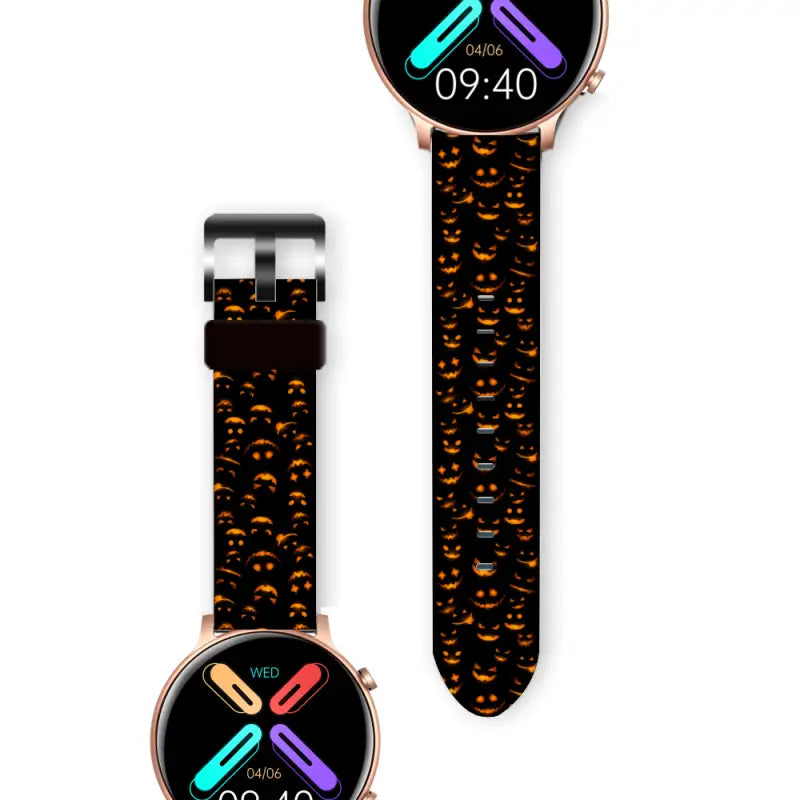 Smartwatch with Halloween 20mm 22mm band featuring fun pumpkin faces for a spooky look