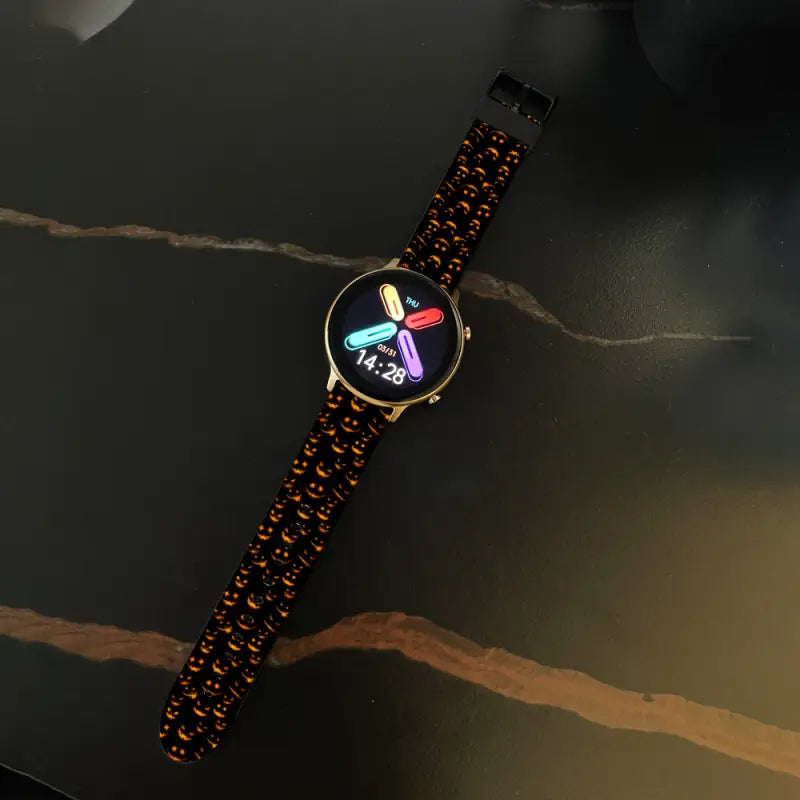 Colorful butterfly wristwatch with patterned black and orange band for Halloween 20mm 22mm