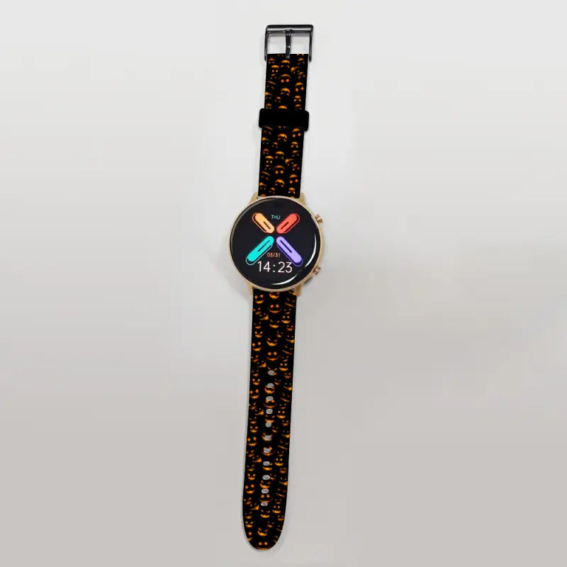 Smartwatch with colorful display and black strap for Halloween 20mm 22mm band