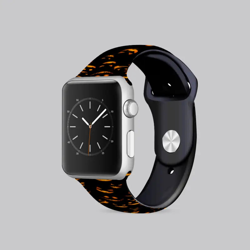 Smartwatch with a black and orange patterned wristband for Halloween Apple Smartwatch fun