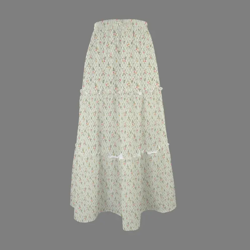 White floral print flowy skirt with elastic waistband for trendy high waisted style