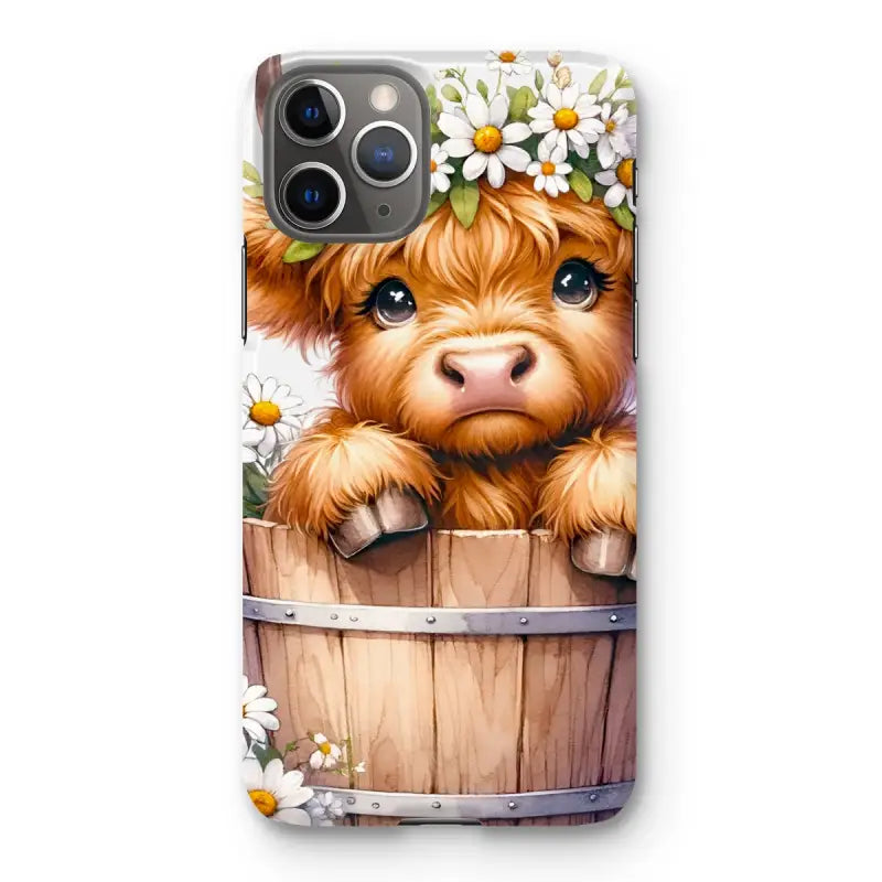 Whimsical Highland Cow calf in a barrel design for Highland Cow Snap phone case