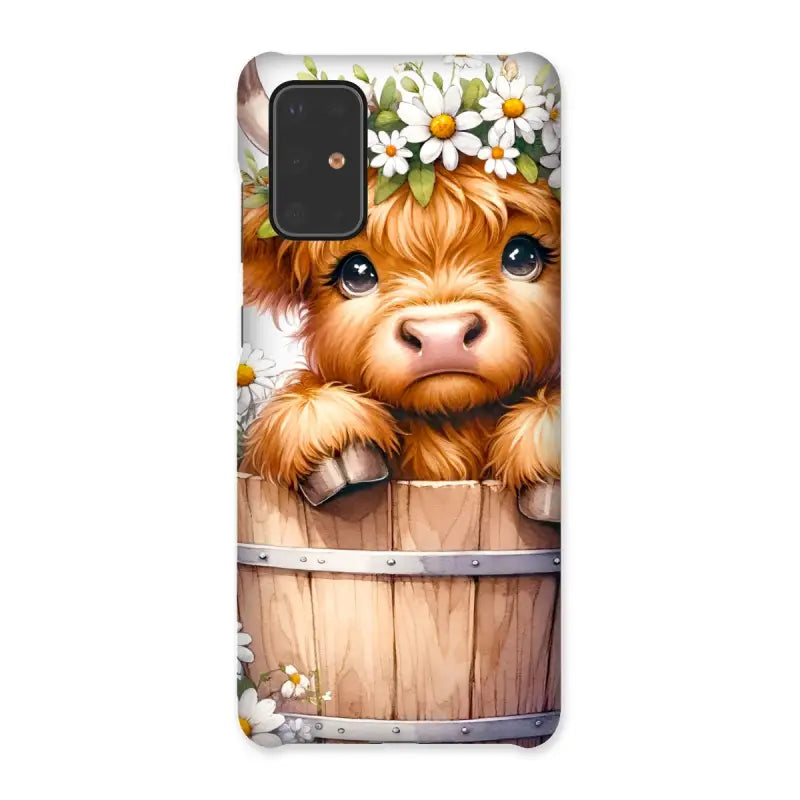 Adorable cartoon Highland Cow in a barrel, perfect for Highland Cow Snap Phone Case