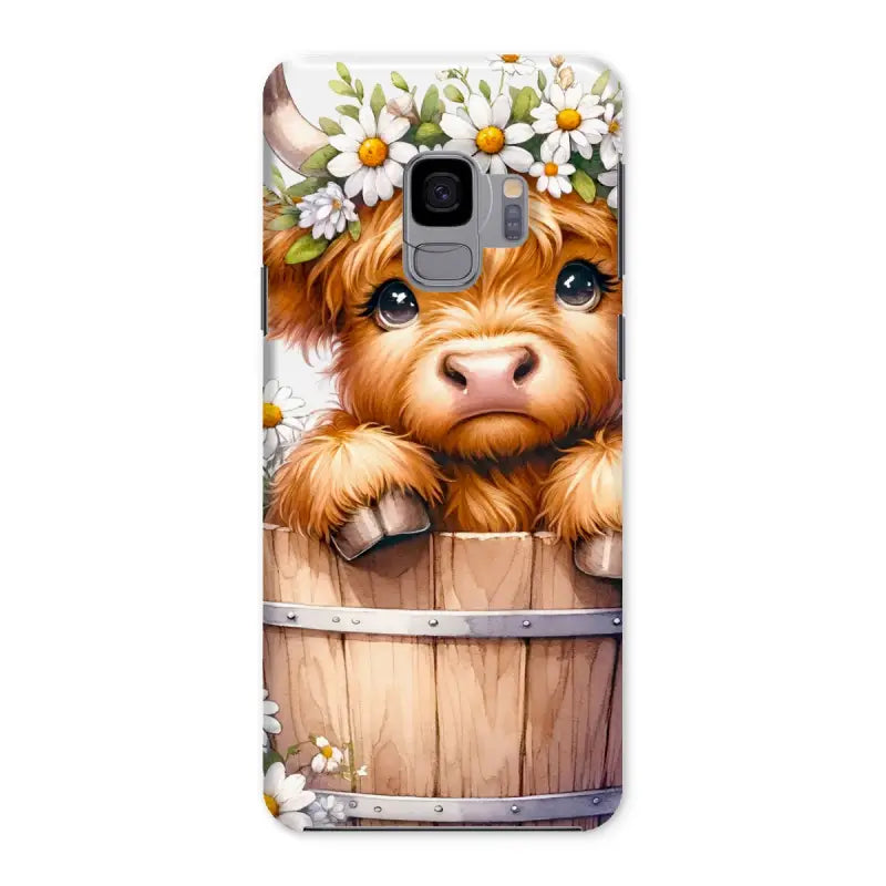 Adorable cartoon Highland cow in a bucket for Highland Cow Snap phone cases