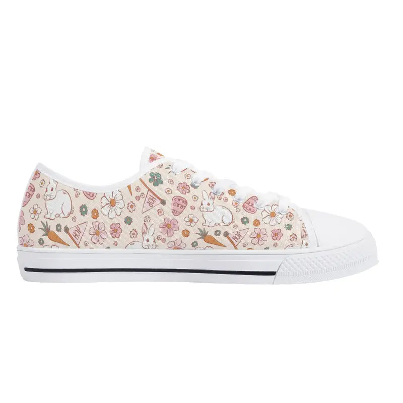 White canvas easter sneakers with pink floral print for a cute, boho style