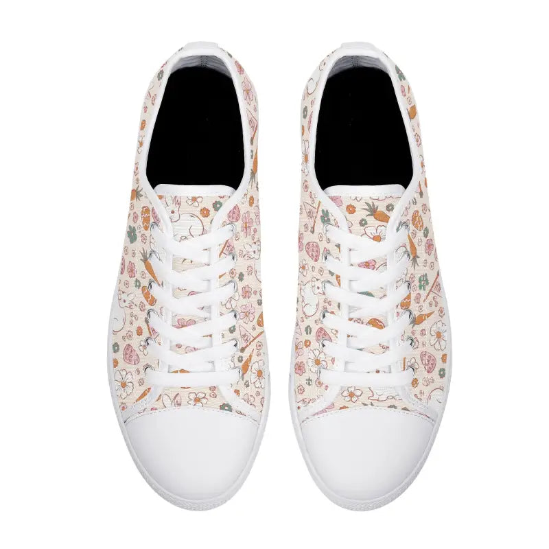 Stylish Womens Easter Low Top Sneakers with floral and animal prints for a boho vibe