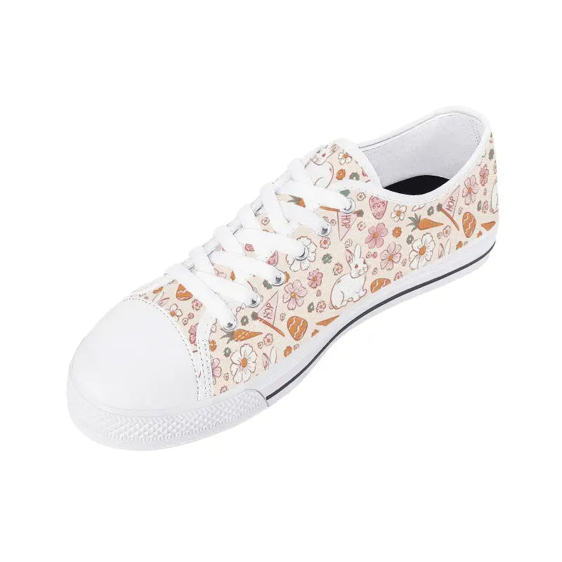 White canvas Easter sneakers with floral and butterfly print for stylish women