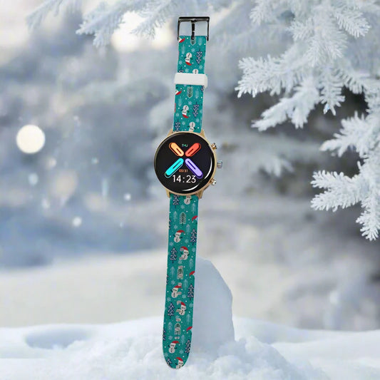 Colorful floral smartwatch with teal strap and digital display, perfect holiday style 20mm 22mm universal watch band