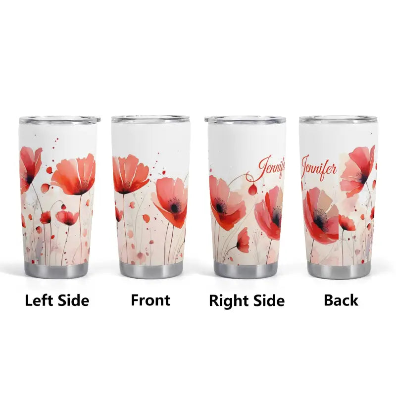 Stainless steel tumbler with red poppy design, great for floral personalized 20oz style