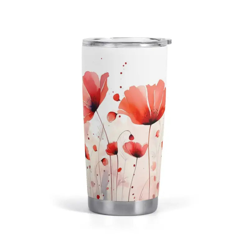 Insulated stainless steel tumbler featuring a red poppy design, perfect floral personalized 20oz