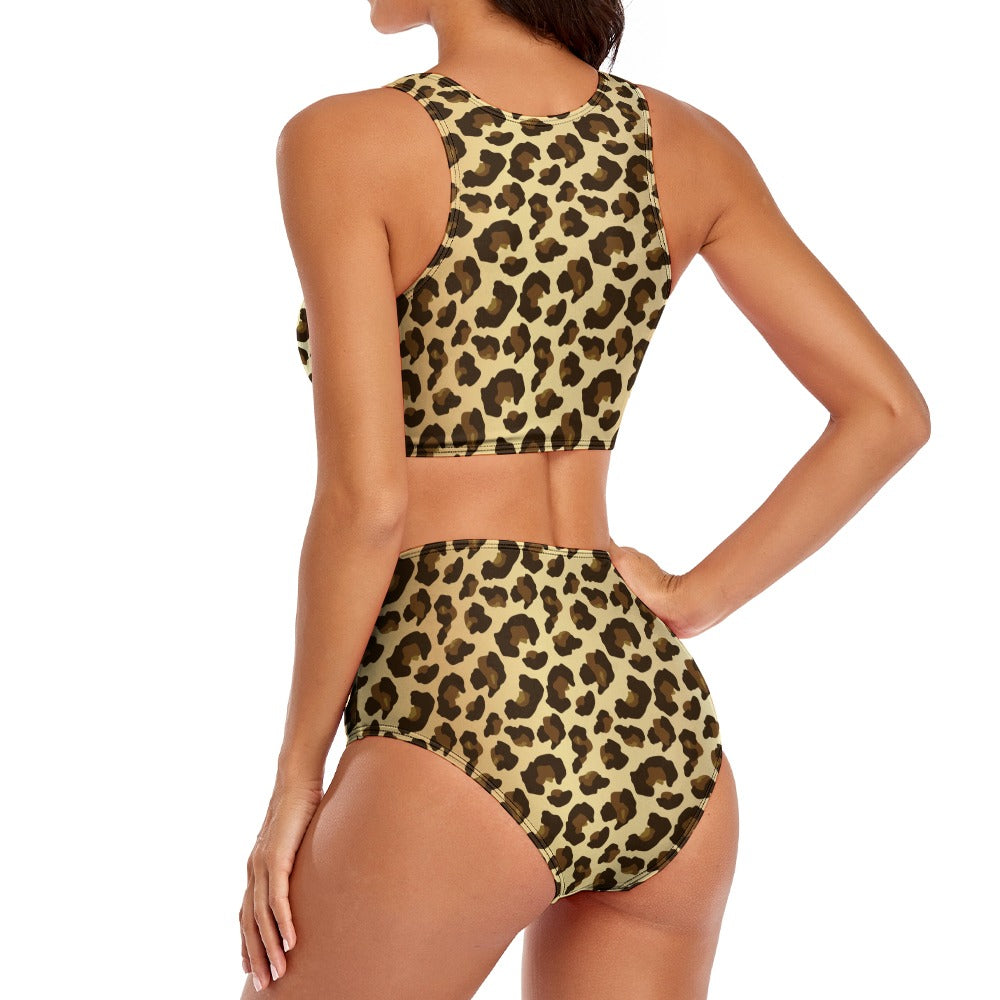 leopard bikini back view high waist bottom