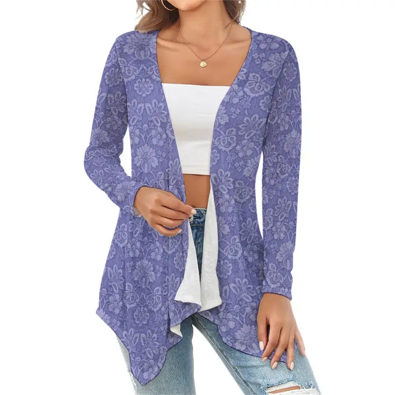 lightweight lavender floral cardigan outfit