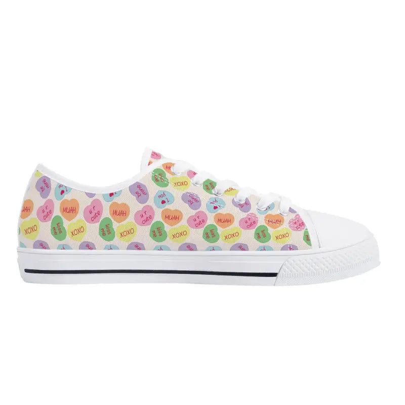 Colorful candy hearts pattern on White canvas sneakers for women - Candy Hearts Sneakers