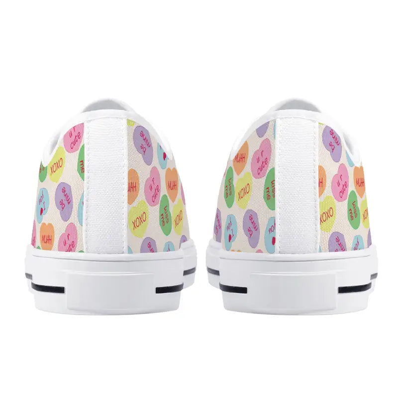 White Candy Hearts Sneakers for women with colorful polka dots and smiley faces