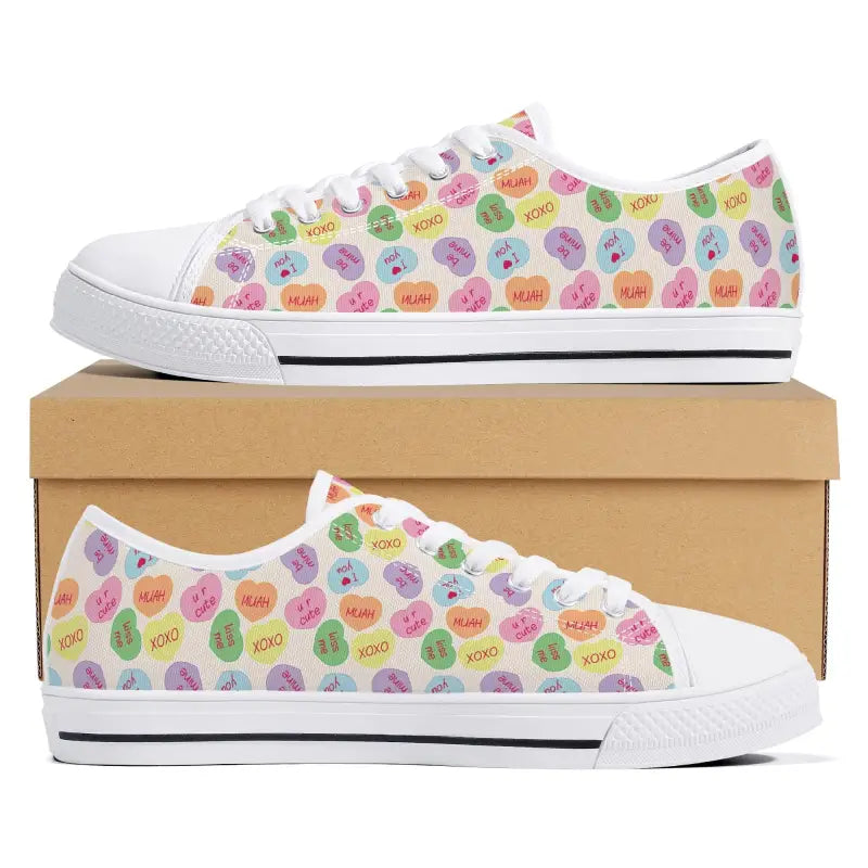 White Canvas Candy Hearts Sneakers for Women, perfect for a sweet and stylish look