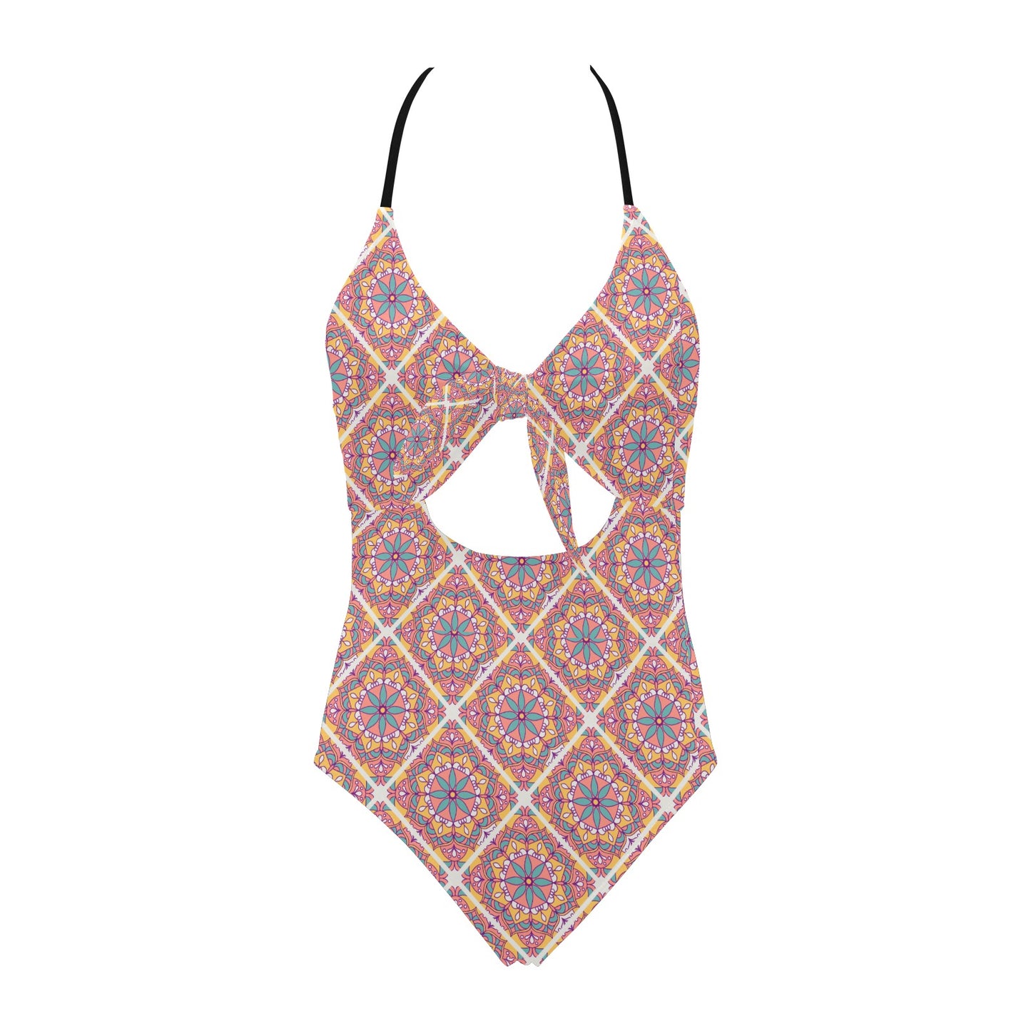 mosaic print swimsuit flat lay front