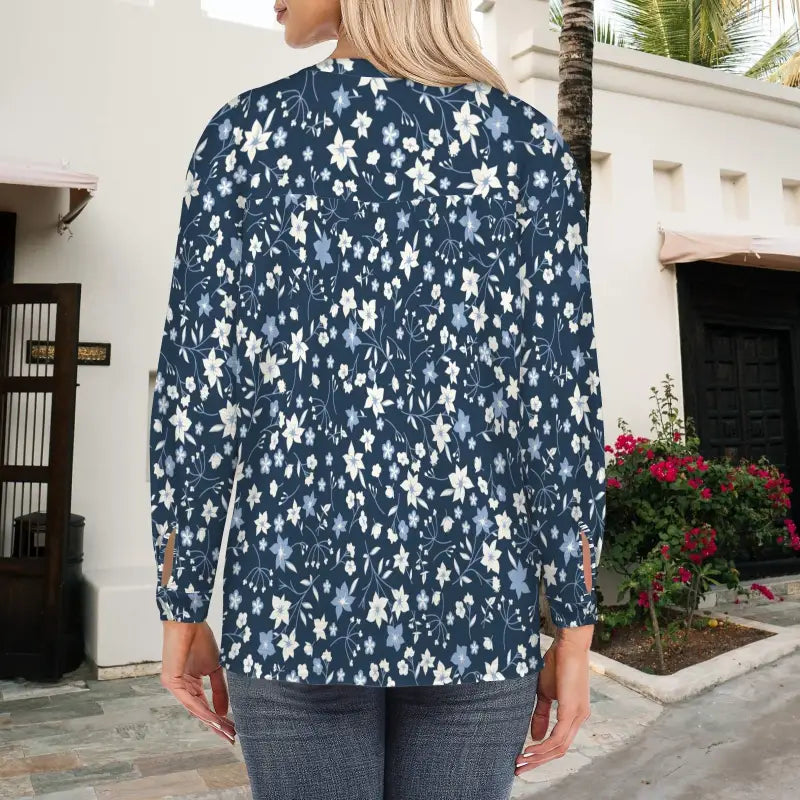 Navy Blooms Floral Print Blouse in 2XL 3XL 4XL for Plus Size Queens ready to rock