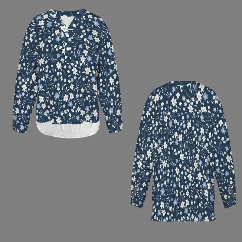 Stylish floral blue and white blouse for plus size queens in 2XL, 3XL, 4XL