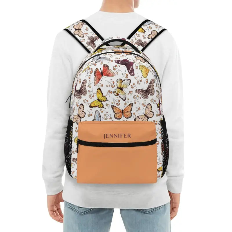 Personalized Butterfly Backpack with colorful print and name Jennifer for stylish school use