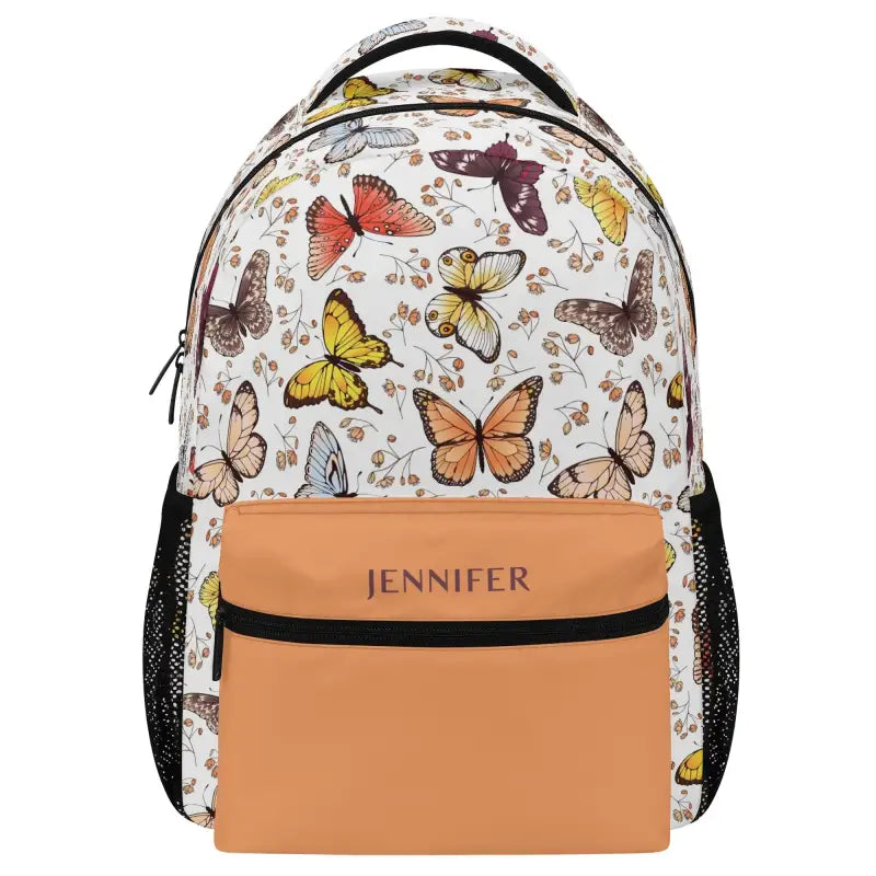 Personalized Butterfly Backpack with a vibrant design and Jennifer on the front pocket