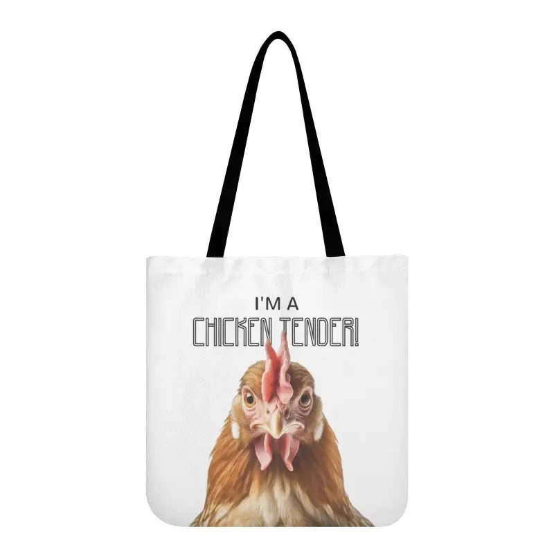 White tote bag with chicken face and I’m a Chicken Tenden text, perfect personalized chicken tender cloth