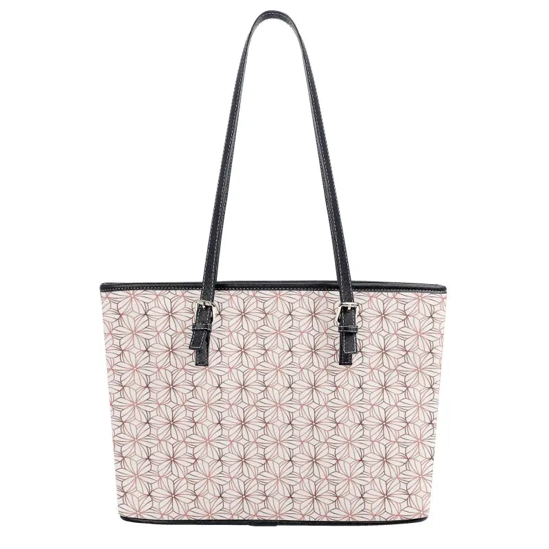 Personalized Shoulder Tote Bag featuring a pale pink floral pattern and adjustable handles