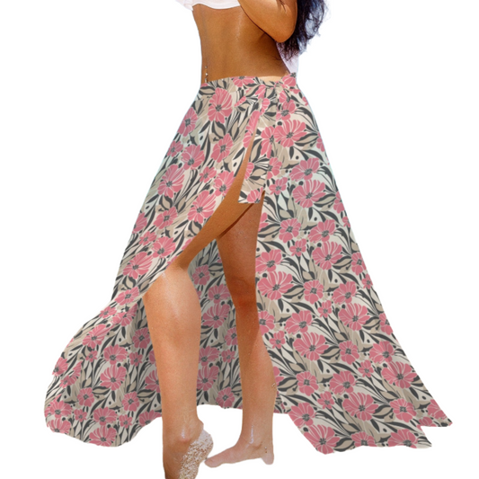 pink floral sarong side slit studio shot