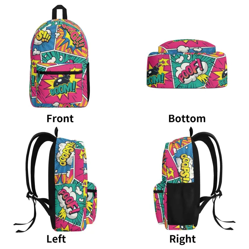 Colorful Pop Art Comic Vintage Backpack with fun comic book-style graphics and patterns