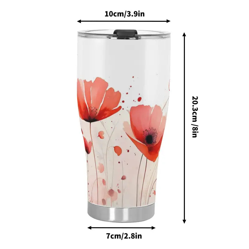 Floral Personalized Tumbler 30oz with a vibrant poppy design on a white background