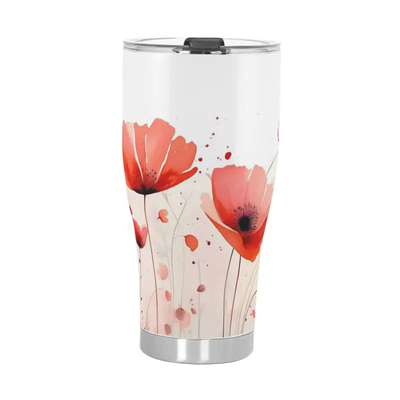 Insulated floral personalized tumbler featuring a vibrant poppy design 30oz size