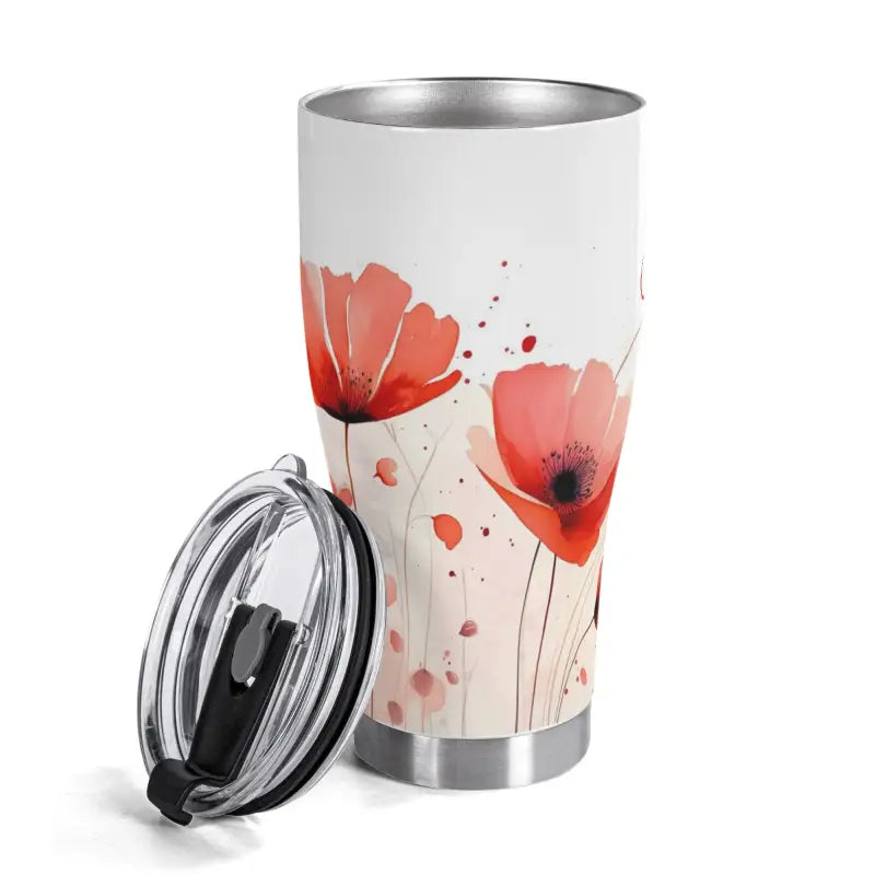 Insulated 30oz Floral Personalized Tumbler with clear lid and vibrant poppy design