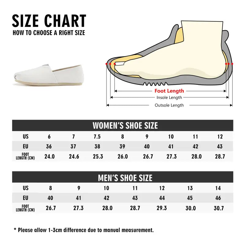 Size chart for choosing the right womens leopard print slip-ons with foot measurement tips