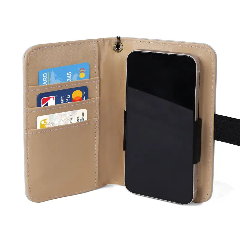 Beige leather cat wallet phone case with card slots for stylish feline fanatics