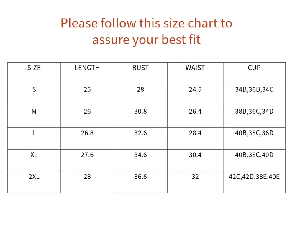 Size chart for Rock That Abstract Floral Two Piece bikini showing S to 2XL measurements