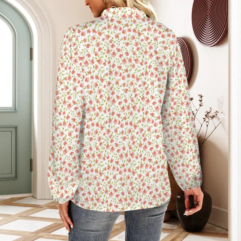 Rock That Peach Floral Blouse features a stylish floral print button-up design