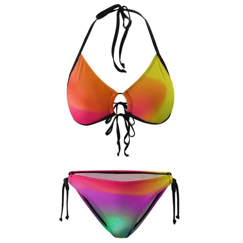 Colorful two-piece multicolored bikini swimsuit with a rainbow gradient pattern