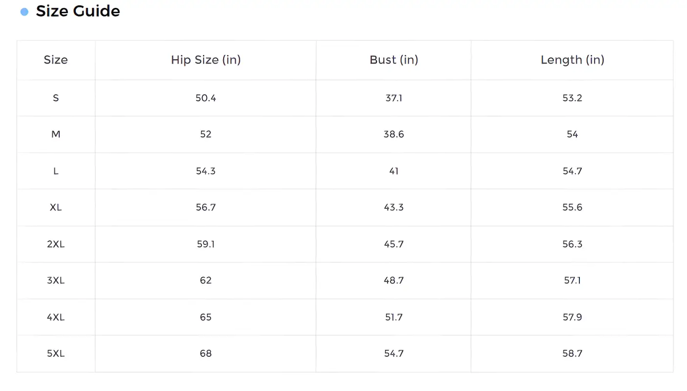 Size chart for hip, bust, and length for the pink striped jumpsuit from S to 5XL