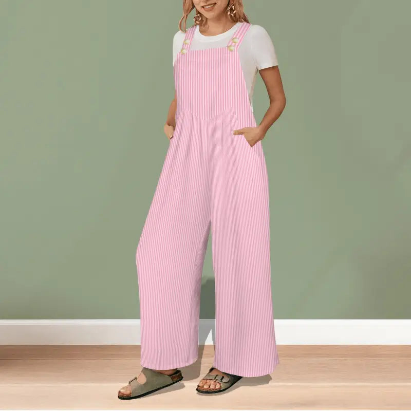 Pink striped wide-leg overalls with pockets from Rock the Town in Our Totally Comfy Jumpsuit